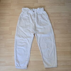 Zara Paper Bag Waist Barrel Jeans Off_White Cowboy Edgy Cottagecore Size 6